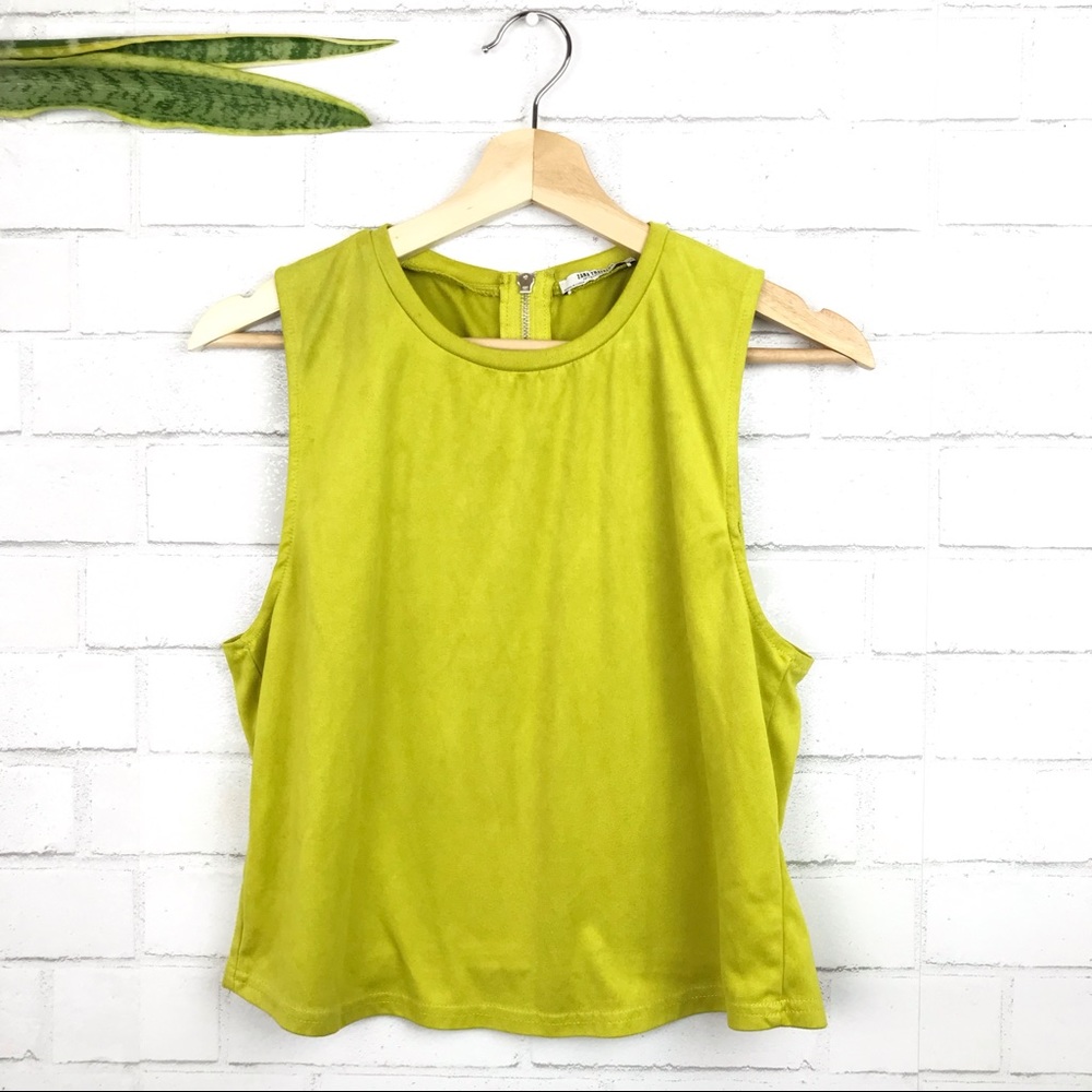ZARA NEON FAUX SUEDE CROP TOP